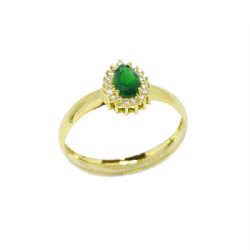 Anel Gota Esmeralda Sint�tica em Ouro 18 Kilates � 25440